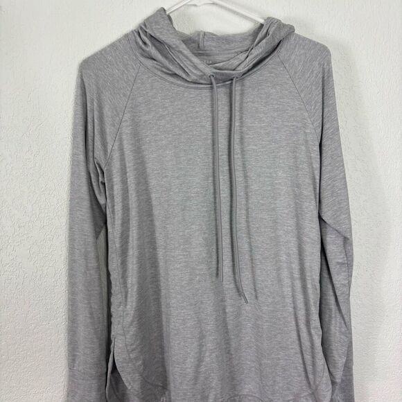 Athleta Heathered Grey Hooded Pullover Long Sleeve Top - Picture 3 of 6